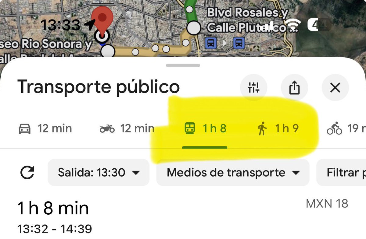 No es normal, no está bien, que en una ciudad te tome el mismo tiempo caminar que usar el transporte público.
Por eso cada vez menos personas usan el transporte público <a href="/IMTESonora/">IMTESonora</a>.
Por eso estamos inundados de carros.
El transporte público necesita un cambio profundo.