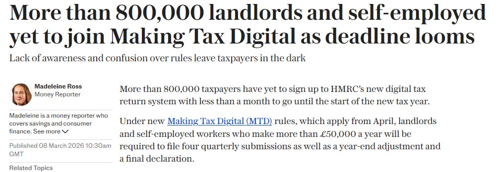 People are just ignoring HMRC's absurd MTD (Making Tax Difficult) quarterly tax filing requirements.

It's less than a month before they become law and only 5% have signed up.  There are no penalties for non-compliance in the first year.

This could be a case of mass tax
