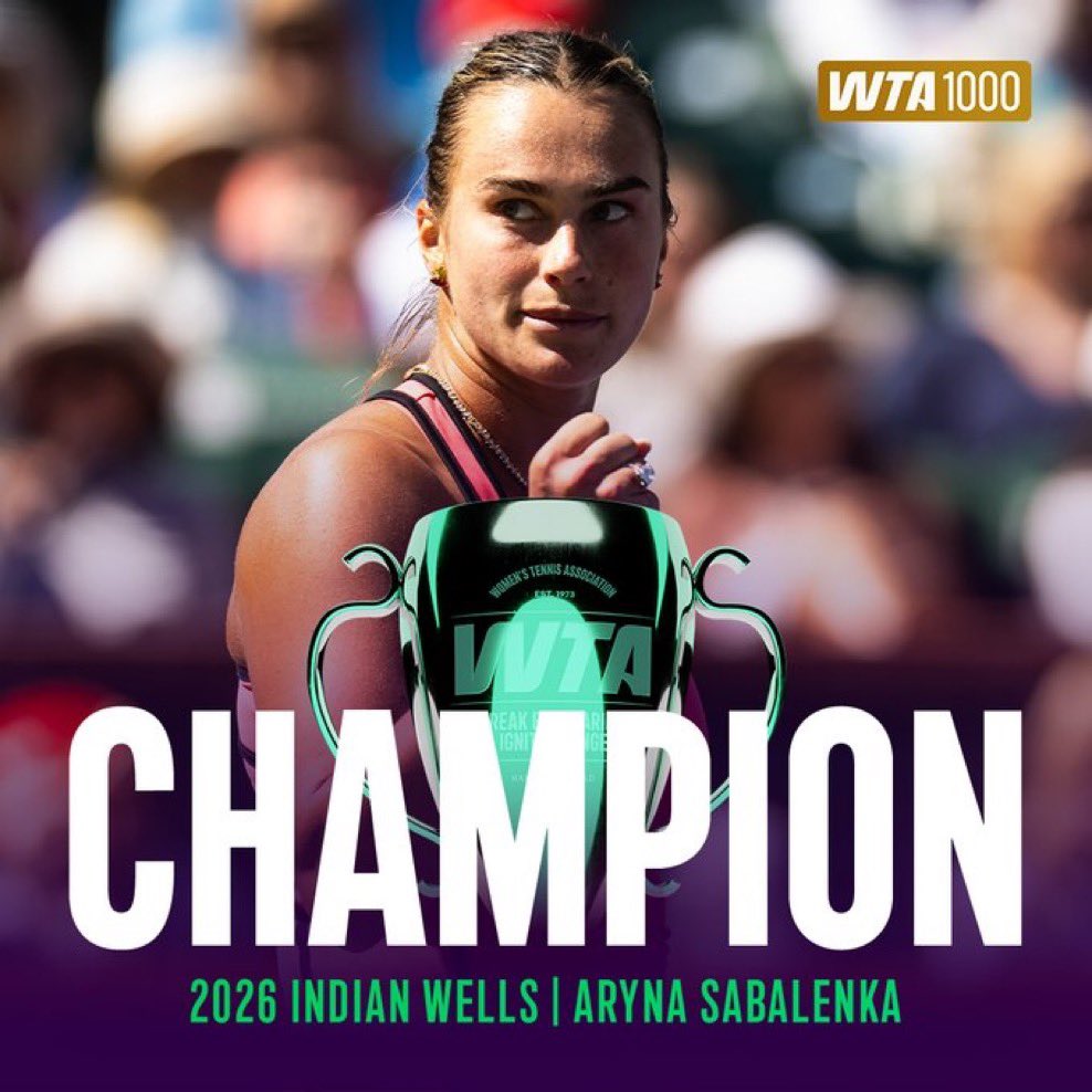 ARYNA SABALENKA wins Indian Wells for the 1st time in her career‼️

MOTY SO FAR!

3-6 6-3 7-6(6) vs Elena Rybakina from a set and a break down

Saves championship point in the 3rd and 3-5 down in Final Set TB

Impressive mental fortitude and strength.

8th DIFFERENT BIG TITLE won