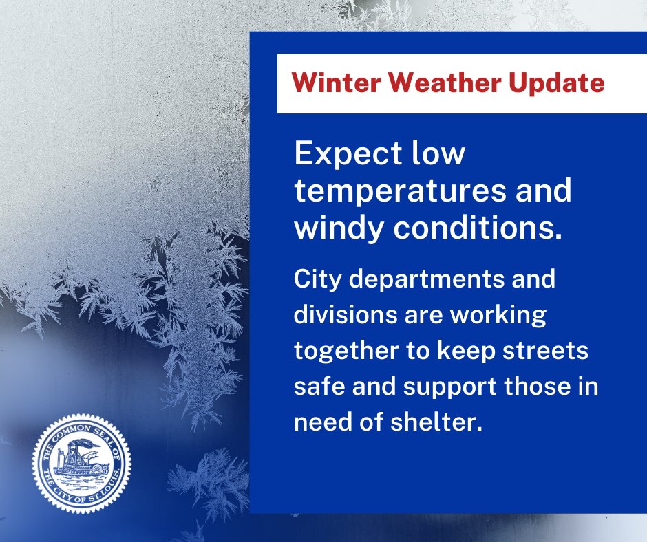 STLCityGov's tweet image. Winter weather is returning to St. Louis with low temperatures and an increased probability of high winds and snow this evening. Transportation to shelter will be available Monday from 5 p.m. - 7 p.m. 

Please call 211 if you or someone you know needs access to shelter.