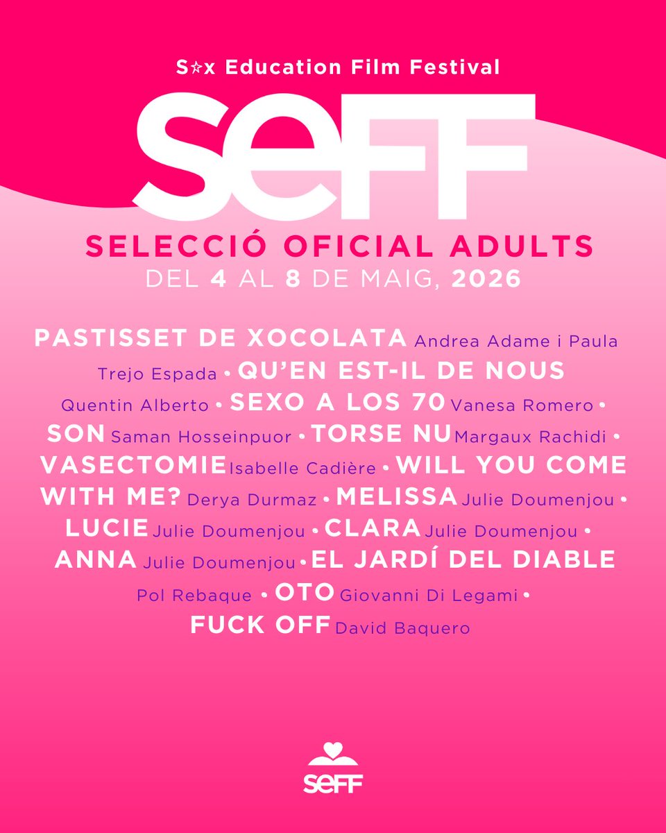 SexEdFilmFest's tweet photo. 🗣️Selecció Oficial Adults
Cinema per qüestionar-nos, parlar-ne i mirar més enllà del que ens han explicat amb curtmetratges sobre el desig, el consentiment, els límits i les relacions.

#seff26 #festival #cinema #educacio #selecciooficial https://t.co/x9BNMlPR2Q