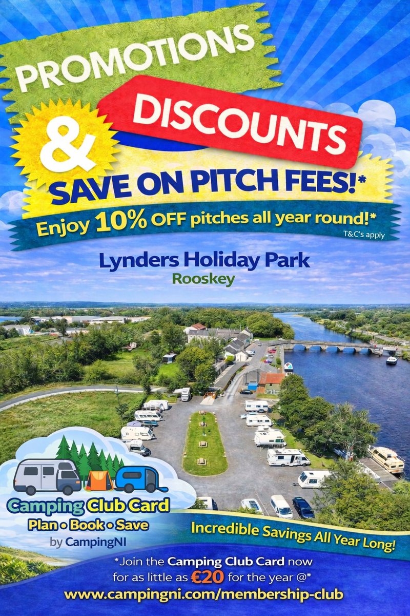 🚐 Save on your stay at Lynders Holiday Park, Rooskey!
Camping Club Card members enjoy 10% OFF pitch fees all year round.
💳 Join for just £20 per year and unlock savings across participating campsites.
📍 Lynders Holiday Park, Rooskey
🔗 campingni.com/membership-club
#CampingNI