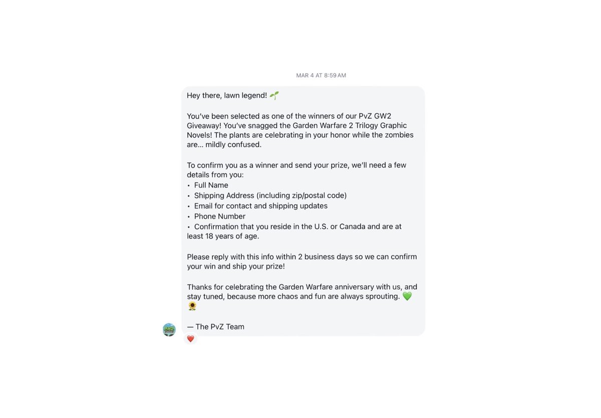 _mozart6's tweet photo. Forgot to post this but I can’t believe I actually won!! Thank you @PlantsvsZombies also thanks to my friend who tagged me on ig.  Can’t wait for the set to arrive. #plantsvszombies #plantsvszombies #popcap #eagames https://t.co/s7G4spNv8r