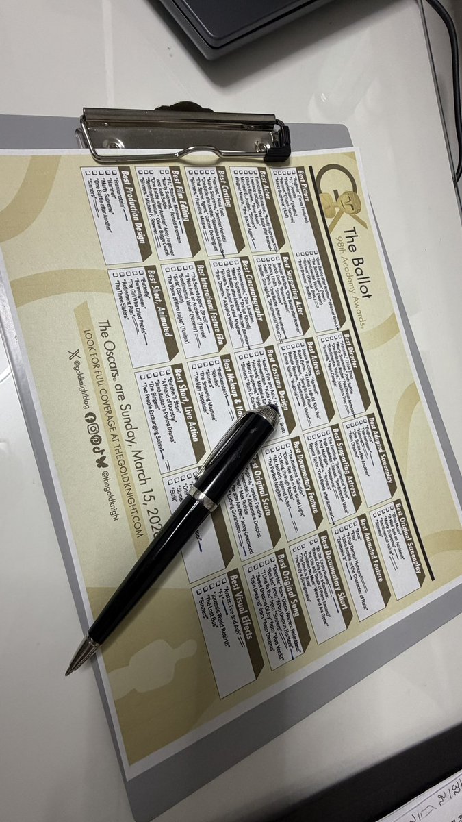 Gab___G's tweet photo. Ballot ready for tonight thanks to @goldknightblog #Oscars #TheOscars https://t.co/9e90ITXltk