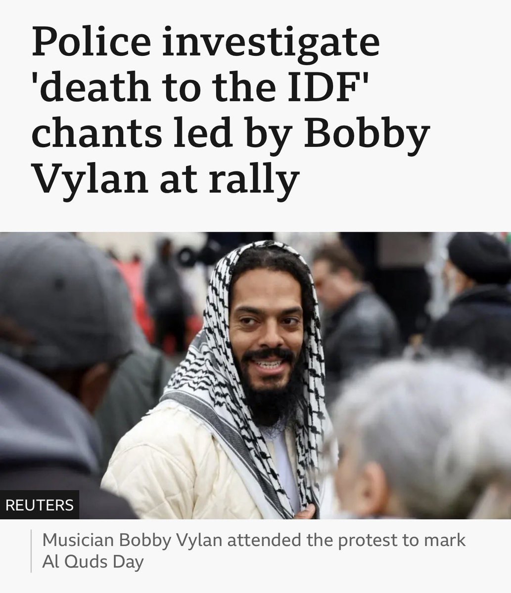 In this stupid country, police “investigate” <a href="/BobbyVylan/">Bob Vylan</a> for saying hurty words about the genocidal IDF, and not British politicians who have aided and abetted the IDF’s war crimes.