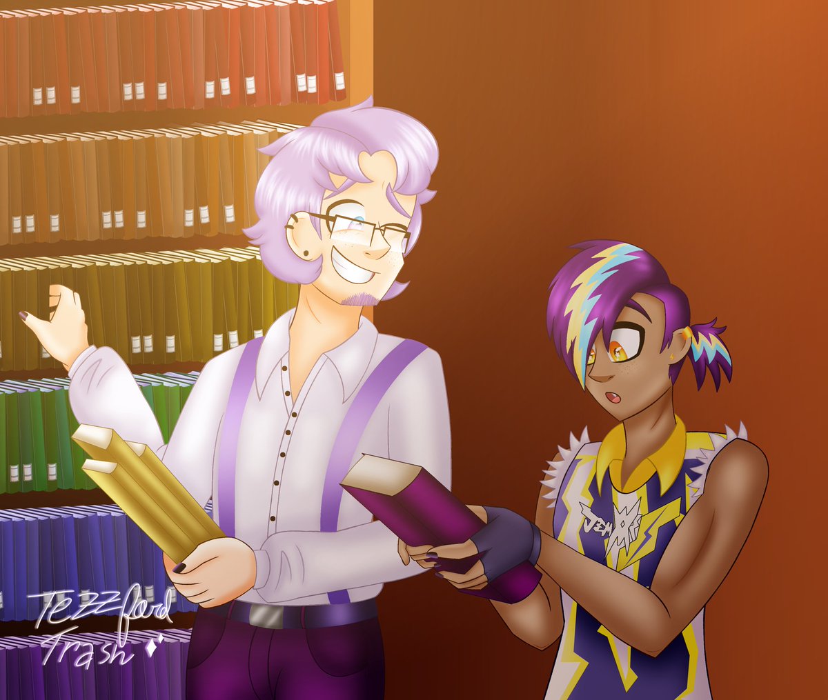 PunkRockLoverSW's tweet photo. i just realized i forgot to post this before!!

Owen works at his mother’s library in Wedgehurst, and found a book that he thought Zyler would be interested in :3 https://t.co/ciuvSp53xv