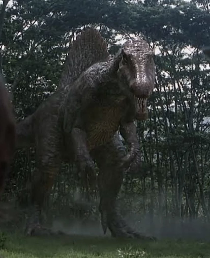 Leon Kennedy would totally pull up to pull up to Isla Sorna, see the Spinosaurus, and say:

“Sorry, not going to walk with this dinosaur”