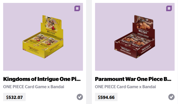 HypeDrop's tweet photo. If we were to give one of these sets of One Piece booster packs away, which one would you want?

- Kingdoms of Intrigue ($532.07)

- Paramount War ($532.07) https://t.co/eVUhDf5w9h