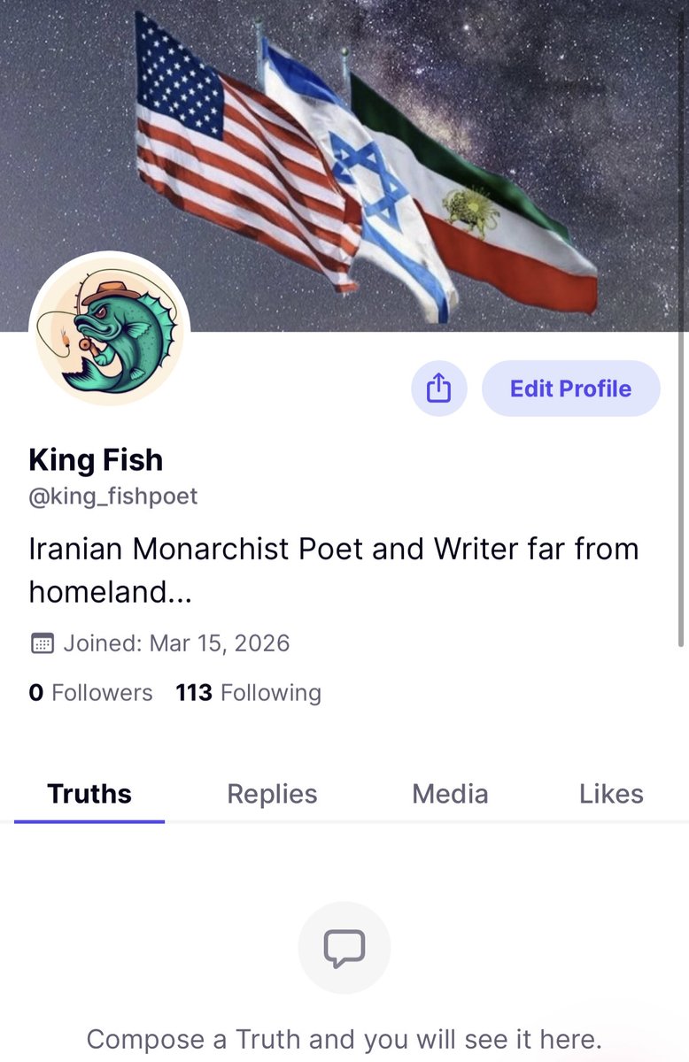 دوستان عزیز پیشنهاد میکنم افرادی که قدرت نگارش به انگلیسی خوبی دارند در Truth Social فعال بشن. بسیار مهمه که پیش از رقبا این ما پادشاهی‌خواهان باشیم که وارد گروه MAGA میشیم. هر کس آمد میتونه من رو دنبال کنه. 👇🏻