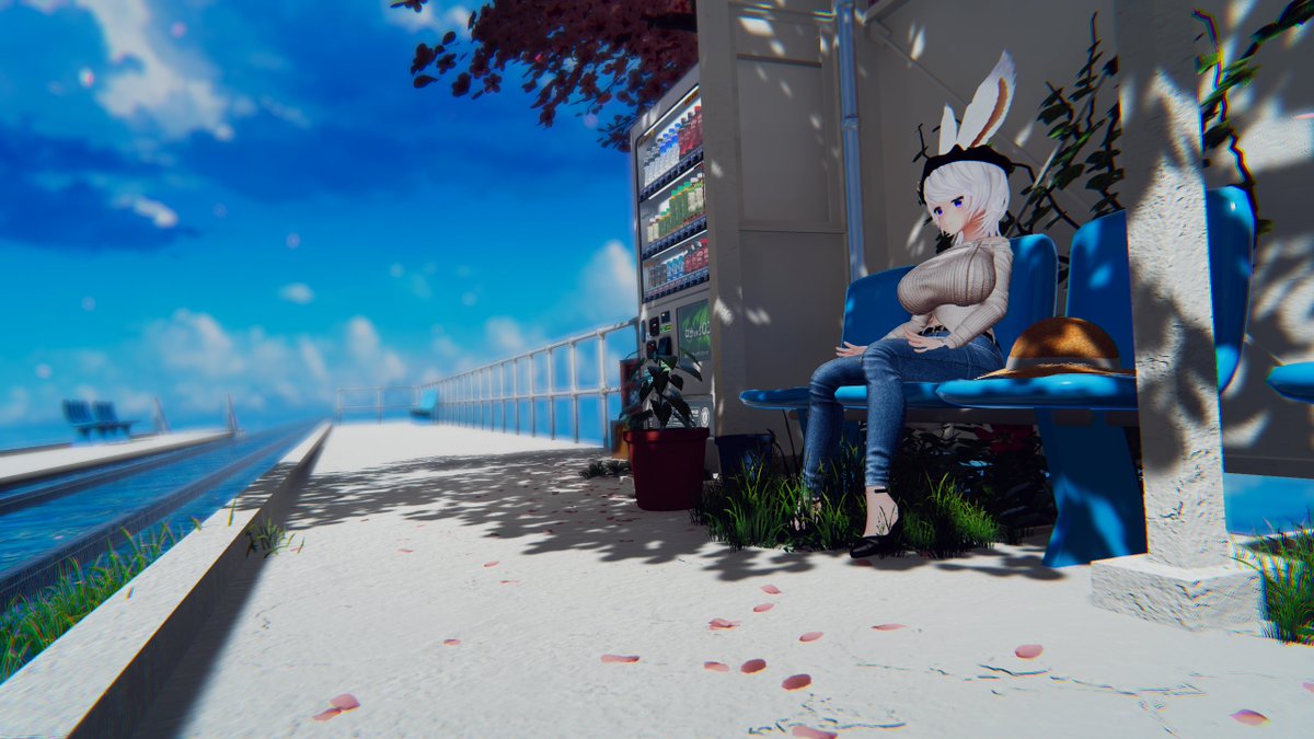 Bunnymoomo's tweet photo. Waiting for the train back home #VRChat https://t.co/Bo34uPefmN