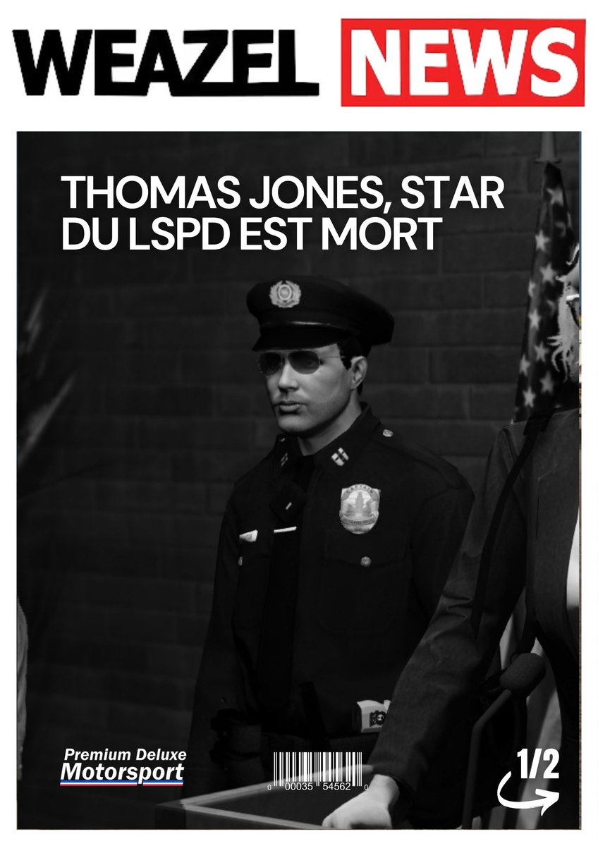 WZN_SA's tweet photo. 🟥 Thomas Jones, vedette du LSPD meurt dans un accident de voiture.

#ThomasJones #LSDPS #LSPD #Accident #LosSantos #WeazelNews #SanAndreas https://t.co/DqjSakMDw8