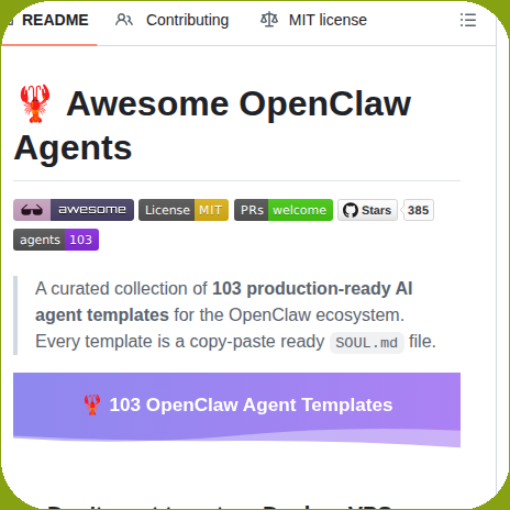 tom_doerr's tweet photo. 103 OpenClaw AI agent templates

https://t.co/BEvCp7uQz8 https://t.co/isQSP9BgZa