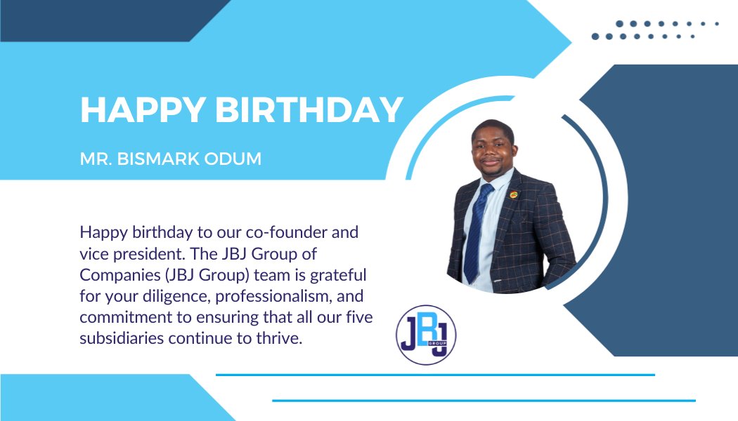 JbjgroupCo's tweet photo. Happy birthday to our co-founder and vice president, Mr. Bismark Odum. The JBJ Group of Companies (JBJ Group) team is grateful for your diligence, professionalism, and commitment to ensuring JBJ Group continues to thrive! https://t.co/w11BOmOKda