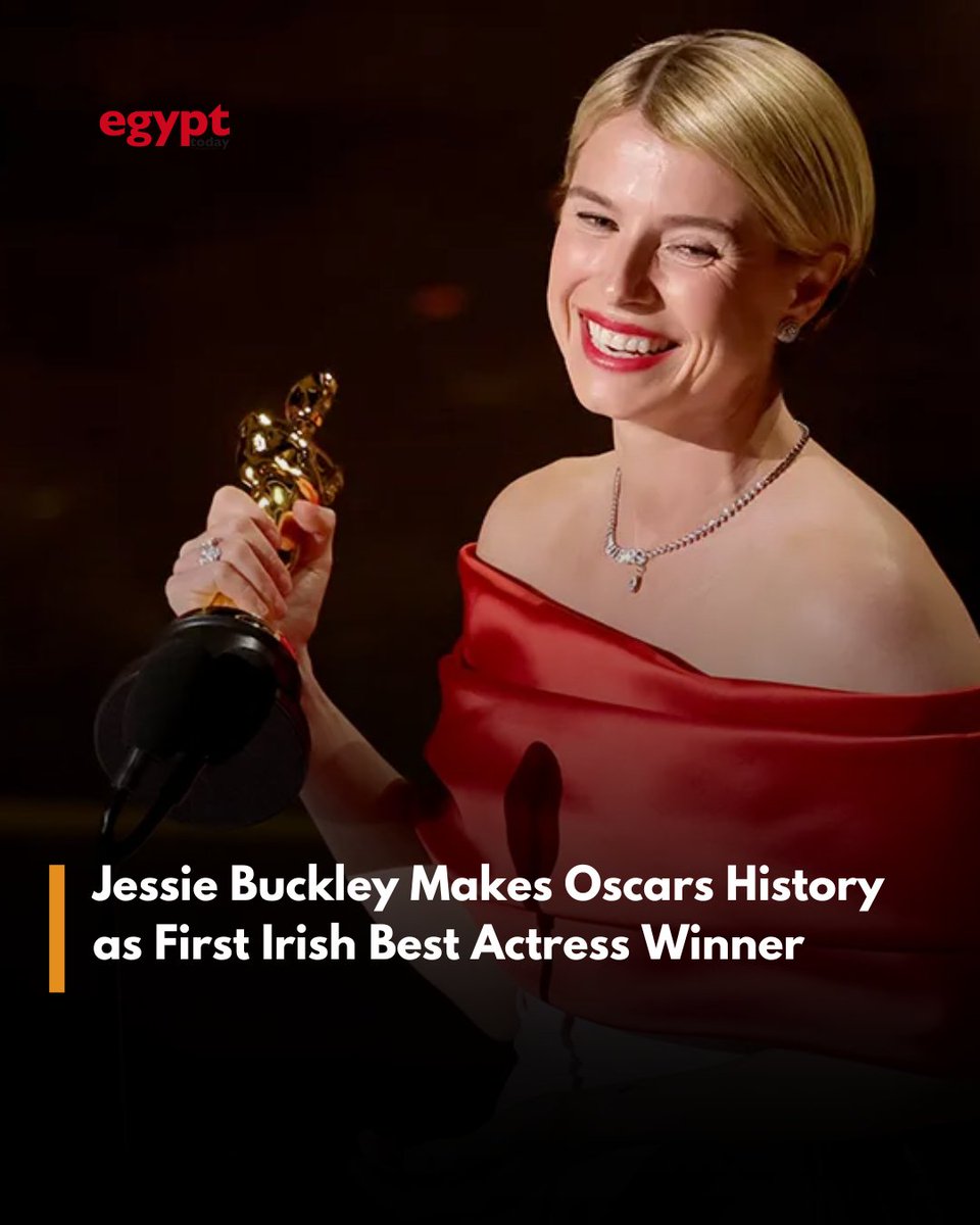EgyptTodayMag's tweet photo. Jessie Buckley Makes Oscars History as First Irish Best Actress Winner.

#Egypt #TheOscars #Oscars | #الاوسكار https://t.co/VoTPLw4n5l