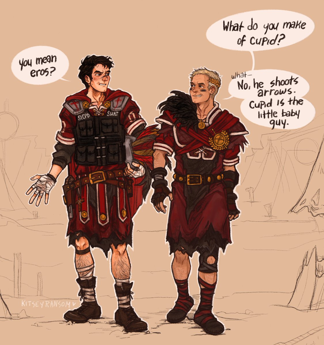 in honor of the ides of march, have this (pre-canon) joshua and caesar i drew based off this fabulous, iconic illustration and joke by OP. it's all i could think about #fnv