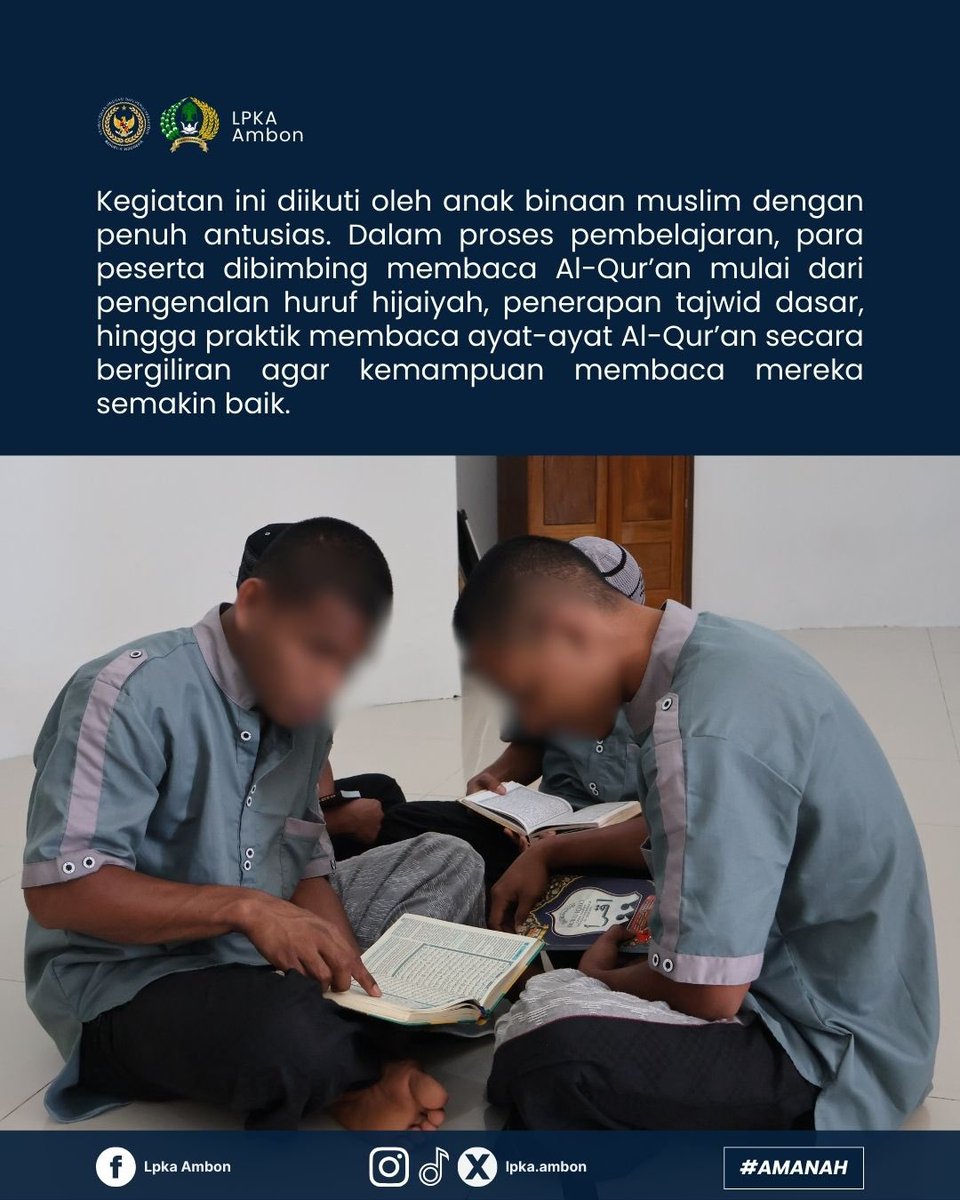 Humaslpkaambon's tweet image. LPKA Ambon Gelar Pengajaran Mengaji bagi Anak Binaan, Perkuat Nilai Keagamaan

Berita selengkapnya 👇👇👇

kompasiana.com/humaslpkaambon…

#Kemenimipas
#ditjenpas
#kanwilditjenpasmaluku
#kurniawanwawondos
#lpkaambonamanah