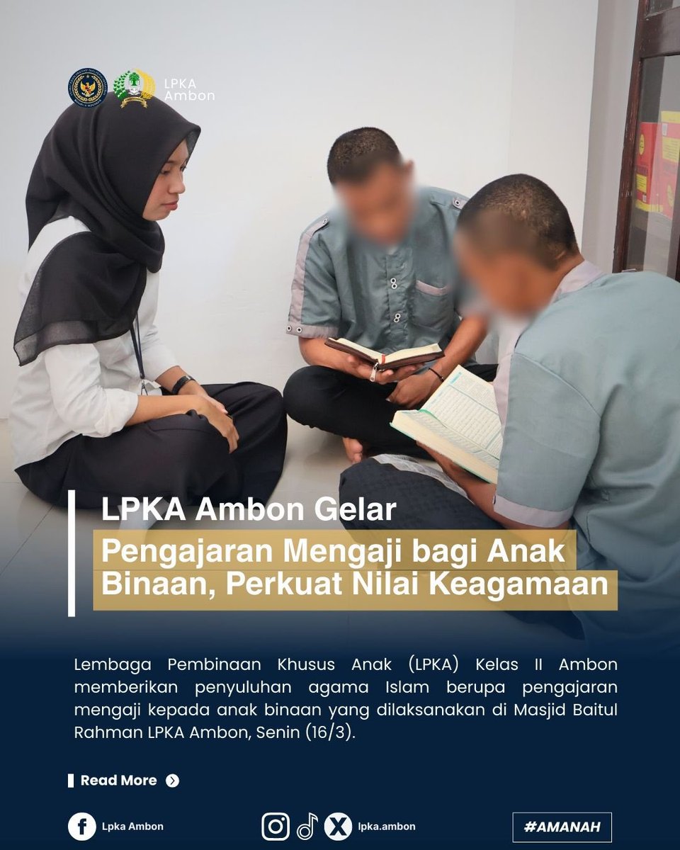 Humaslpkaambon's tweet image. LPKA Ambon Gelar Pengajaran Mengaji bagi Anak Binaan, Perkuat Nilai Keagamaan

Berita selengkapnya 👇👇👇

kompasiana.com/humaslpkaambon…

#Kemenimipas
#ditjenpas
#kanwilditjenpasmaluku
#kurniawanwawondos
#lpkaambonamanah