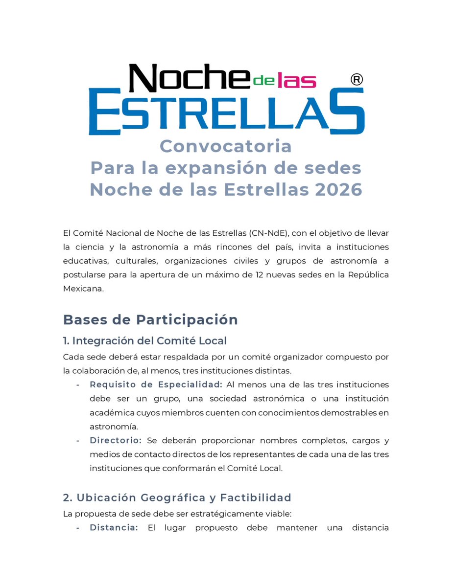 NocheEstrellas's tweet photo. ¿Te gustaría formar parte del evento de divulgación científica más grande de México? 
Se les hace una cordial invitación a instituciones educativas, culturales y organizaciones civiles a postularse como sede. 
Consulta las bases y regístrate en https://t.co/KYgkLNrSUQ. https://t.co/pX96ztmGVg
