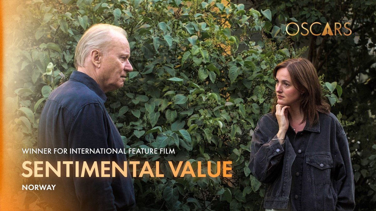 2026Oscars's tweet photo. 🇳🇴Norway takes the world stage. Congratulations to SENTIMENTAL VALUE, this year's Best International Feature Film winner!
👉See full Winner List: https://t.co/j34dMFiJw4
#Oscars #Oscars2026 #SentimentalValue #BestInternationalFeature https://t.co/BuVpuBlkCG