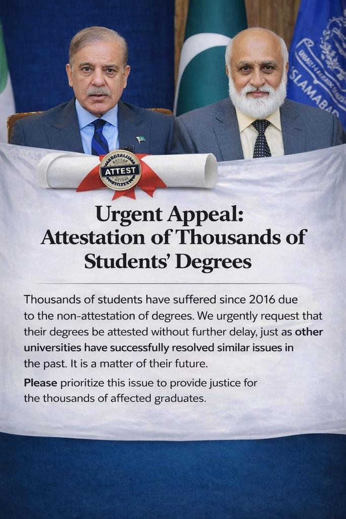 <a href="/DrNiazAhmadSI/">Niaz Ahmad Akhtar</a> Education is a promise of a better future. Today thousands of students stand helpless because their qualifications are not recognized. Please prioritize this humanitaria #StudentsFutureAtStake
<a href="/hecpkofficial/">HEC Pakistan</a> <a href="/PakPMO/">Prime Minister's Office</a> <a href="/DPM_PK/">Office of the Deputy Prime Minister</a> <a href="/EduMinistryPK/">Ministry of Education and Professional Training</a> <a href="/DrNiazAhmadSI/">Niaz Ahmad Akhtar</a> <a href="/SenatePakistan/">ꜱᴇɴᴀᴛᴇ ᴏꜰ ᴘᴀᴋɪꜱᴛᴀɴ 🇵🇰</a> <a href="/CMShehbaz/">Shehbaz Sharif</a>