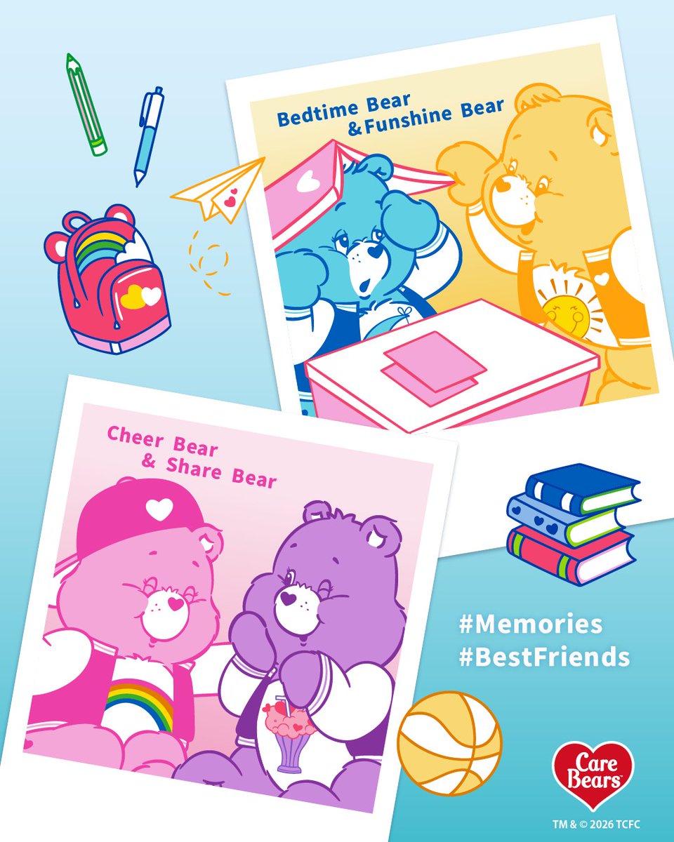 carebears_jp's tweet image. 🏫✨ Memories with Best Friends ✨🏫

大好きな友達と過ごす、なにげない時間が一番の宝物🪽💐
大切な思い出をそっと抱きしめて、
明日もハッピーな1日になりますように🍀✨✨

#BFF #carebears #ケアベア @carebears