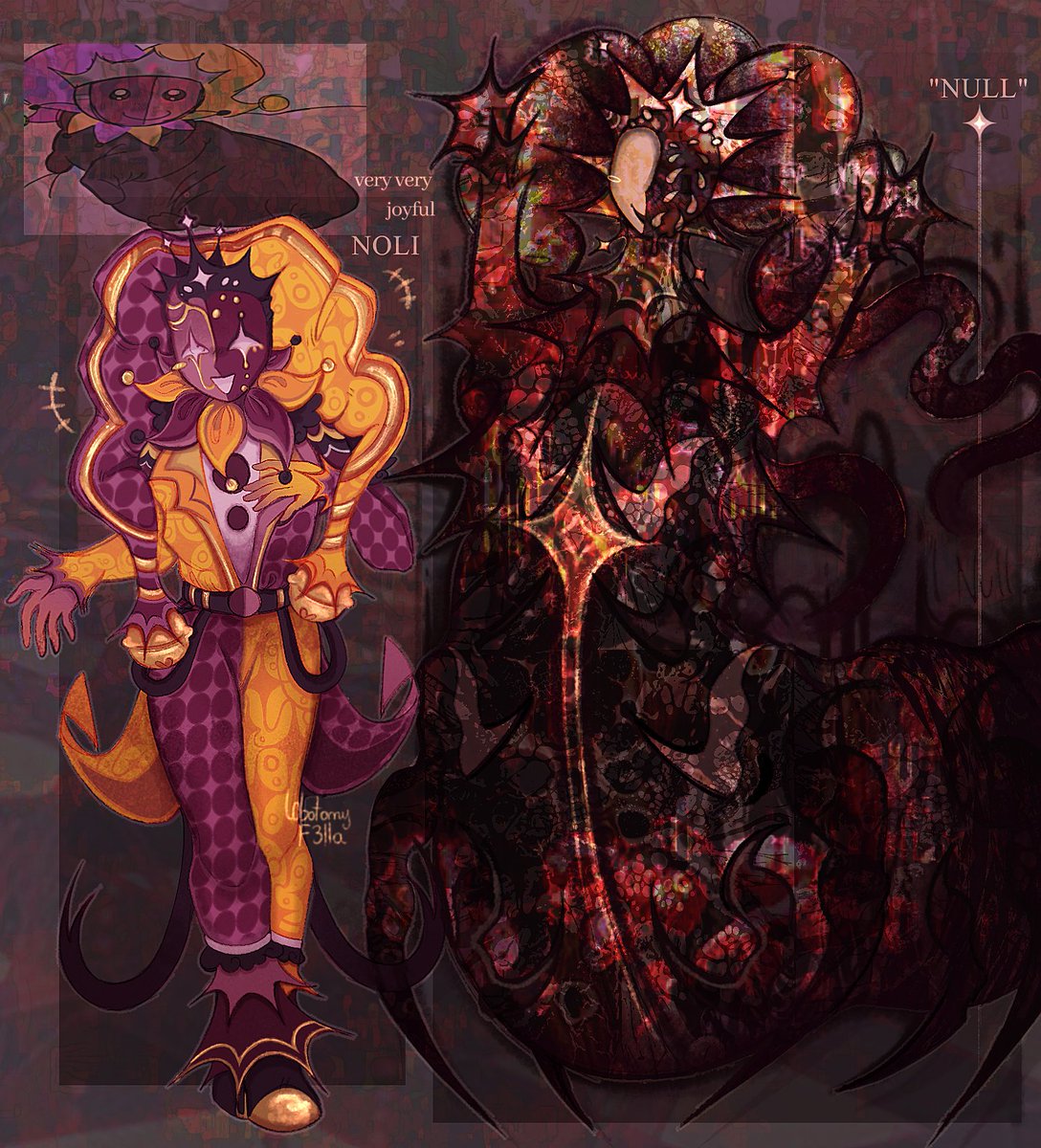 l0botomyf3lla's tweet image. tpc Noli and its old self designs wuzah..Null's design might be inspired off a certain The one who grips..👀 / and a centipede #noli #terminationprotocol #tpc #null