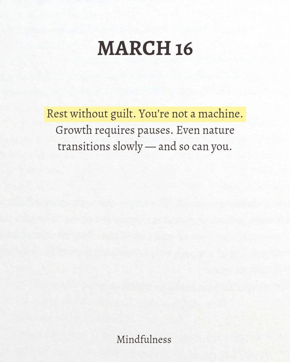 MPHickie's tweet image. A message for today … 

Rest without guilt. 

You're not a machine. Even nature moves through slow transitions, and growth often happens in the quiet pauses.

Allow yourself to rest — it's part of moving forward.

#Mindfulness #Rest #Growth 👇🏻