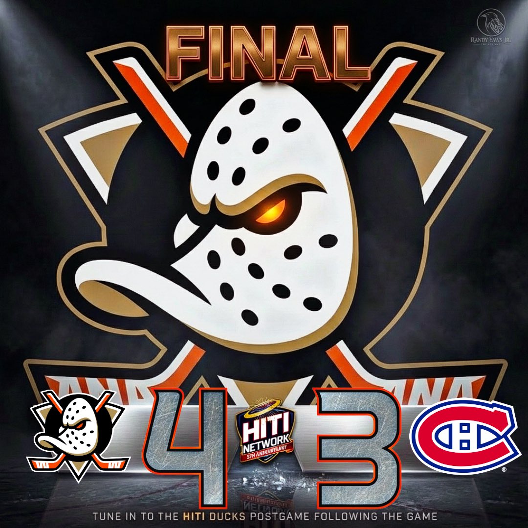 HalosInfield's tweet photo. FINAL: Ducks 4, Canadiens 3

The boys grind one out and get it done. Big night for the Ducks as they edge out Montreal in a tight one.

Two points in the bag. Keep building. 🦆

#FlyTogether #AnaheimDucks #NHL https://t.co/56wH8HKRO2