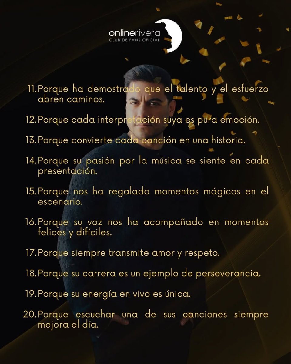 Gracias <a href="/_CarlosRivera/">Carlos Rivera</a> por regalarnos tantas canciones q se han vuelto parte de nuestra historia, por inspirarnos a soñar y por recordarnos que la música también se siente con el alma

HBD CARLOS RIVERA 
#FelizCumpleañosCarlosRivera
#CarlosRivera40
#RiveristasOnline #OnlineRivera