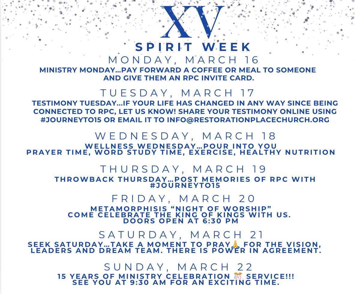 RestorationPC's tweet photo. It’s official XV SPIRIT WEEK!!!!!! Let’s Celebrate 🎉🎉🎉🎉 https://t.co/4ndHyomoUz