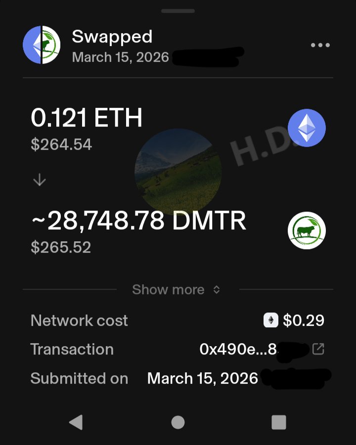 Well. Finally I was able to load a tad. 

Big runaround with Cash App. Don't use Cash App and expect to withdraw your own funds. They don't like that. 

Anyways, loaded up a little $DMTR. 

Send it plz! 💙😎

.... the Epic 2030 Dimitra chart will be out by morning 🔥