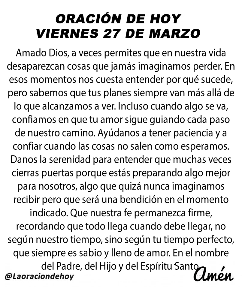 Oración diaria para hoy viernes 27 de marzo de 2026.