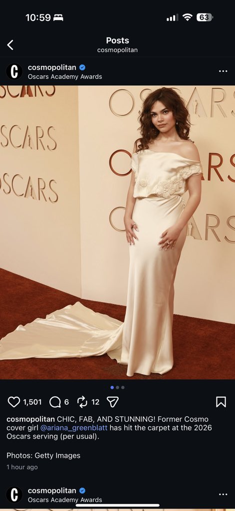 LuxviewMagazine's tweet photo. An endless beauty. @Ariana_Greenblatt arrives at the 2026 #Oscars red carpet looking like a vision in that alluring ivory gown. All we have to say that this look is amongst our favourites.

📸: 21 Met Gala https://t.co/h9TIj6teZ7