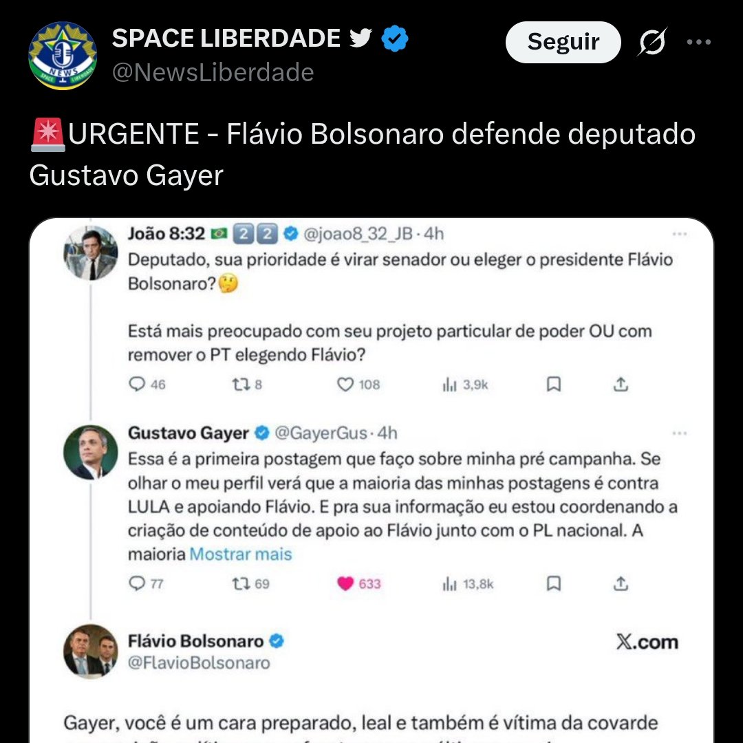 joao8_32_JB's tweet photo. Sobre a suposta 'desautorização' ao meu post, deem uma olhada nos que estão 'comemorando'!

Sou 100% bolsonarista e continuarei cobrando firme de TODOS os políticos eleitos com nossos votos: se engajem de verdade na campanha do meu amigo Flávio Bolsonaro!

Essa é a união que precisamos, mas não é isso que estou vendo por parte de alguns, que parecem trabalhar por uma direita 'limpinha'!

Em 2026 não podemos repetir o erro de eleger novas Joyce Hasselmanns.

Chega de oportunistas!

#FlavioBolsonaro2026