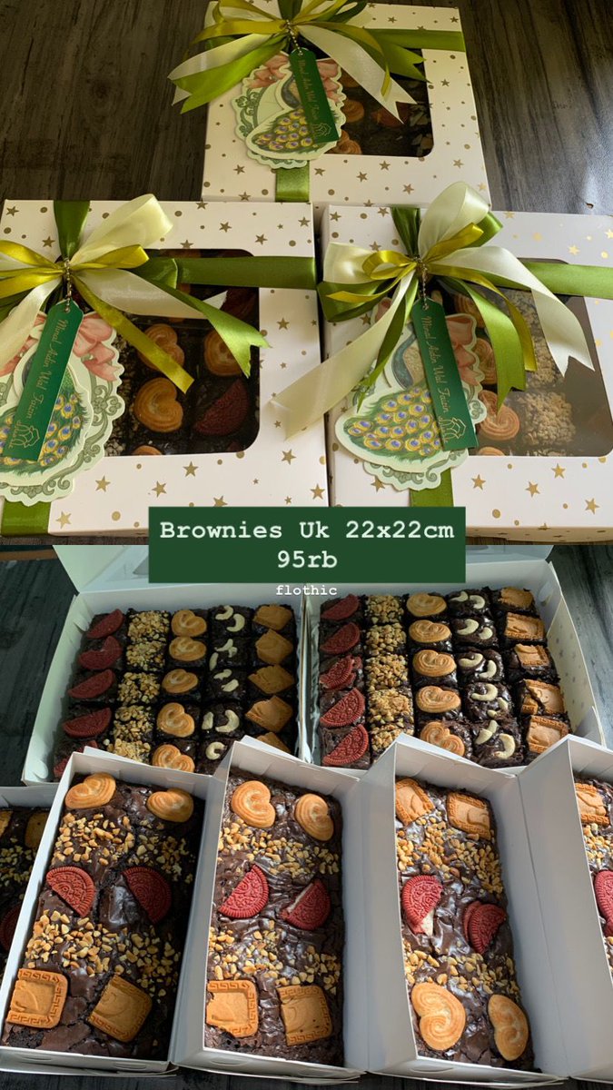 flothic_'s tweet photo. halooo mama sender lagi open PO brownies buat hampers lebaran

Pilihan ukuran:
• 20 × 10 cm — 60rb
• 22 × 22 cm — 95rb

Topping
• Oreo
• Almond
• Kacang sangrai
• Kacang mete
• Biscuit

📦 browniesnya homemade dan fresh from the oven kalau mau order bisa di oren ya! https://t.co/UJZTpgi6Hr