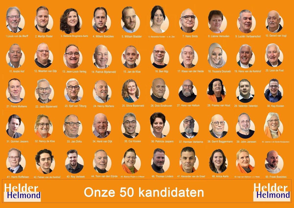 50 toppers om uit te kiezen op 18 Maart 

#gemeenteraadsverkiezingen2026 #helmond #samen #betrokken #betrouwbaar
