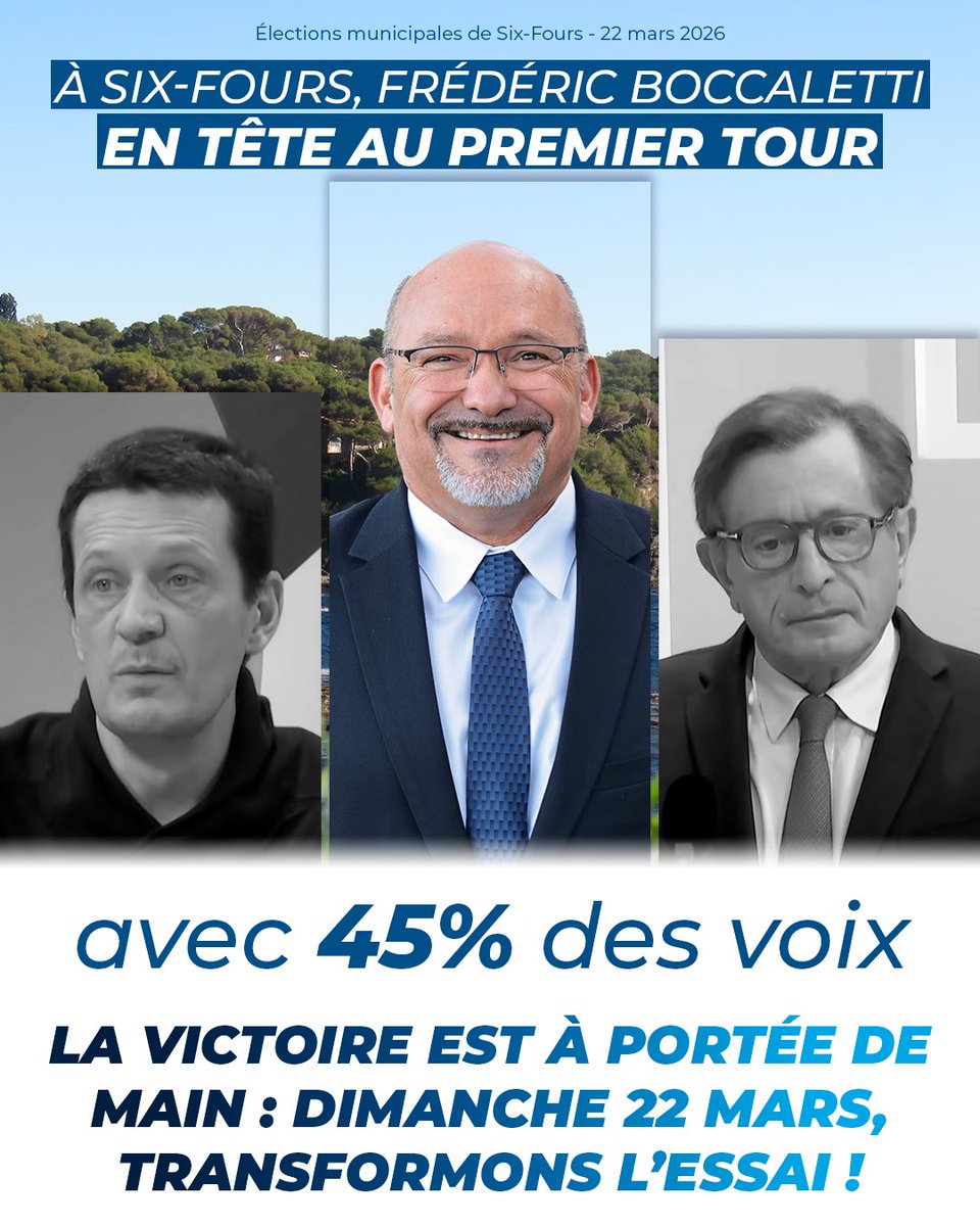 Boccaletti83's tweet photo. 🇫🇷 Merci aux Six-Fournais pour leur confiance en plaçant notre liste en tête au 1er tour🙏
Nous sommes prêts à donner un Nouvel Élan à Six-Fours.
Je compte sur vous dimanche prochain, aucune voix ne doit manquer 😉
#electionsmunicipales2026 #municipales2026 #sixfours #var https://t.co/WEX7YMoBkL