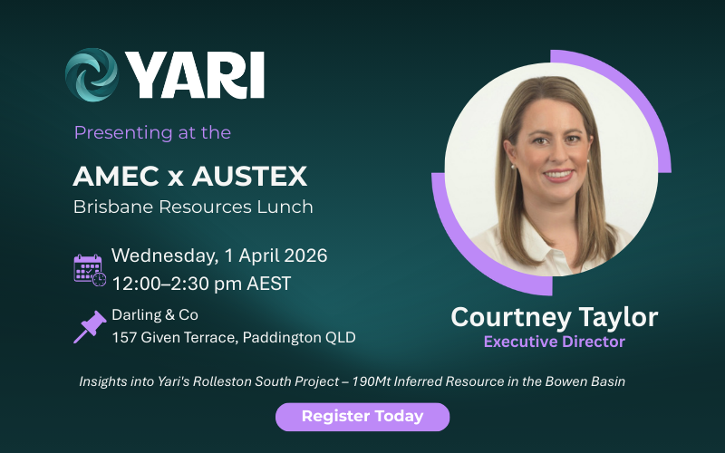 YariResources's tweet photo. Meet @YariMinerals Executive Director, Courtney Taylor, at the next @amec_org x Austex Brisbane Resources Lunch on Wednesday 1 April 2026, with presentations commencing at 12:00 PM AEST.
 
This event brings together company executives from across the resources sector for valuable insights, discussion, and networking.
 
Don’t miss the opportunity to gain insights from Courtney on Yari’s Rolleston South Project - a 190Mt Inferred Resource in the Bowen Basin.

REGISTER TODAY ➡️ https://t.co/7ALDdIj9Qq