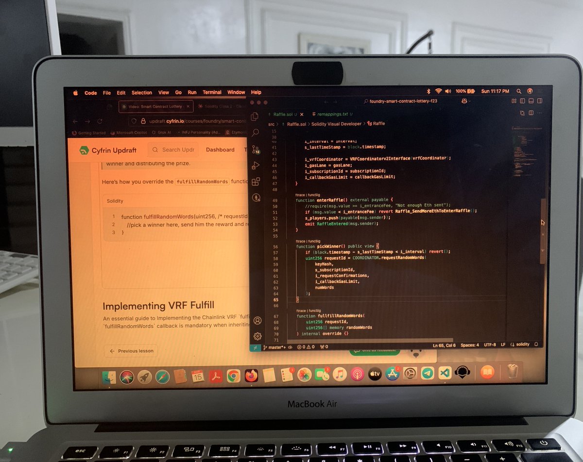 Bounced back from a setback in the last few days.💪

My Foundry journey continued today with learning:

✅ How to integrate Chainlink VRF v2.5 random number request into a Smart Contract.

✅ Why implementing the Chainlink VRF fulfillRandomWords callback is essential.