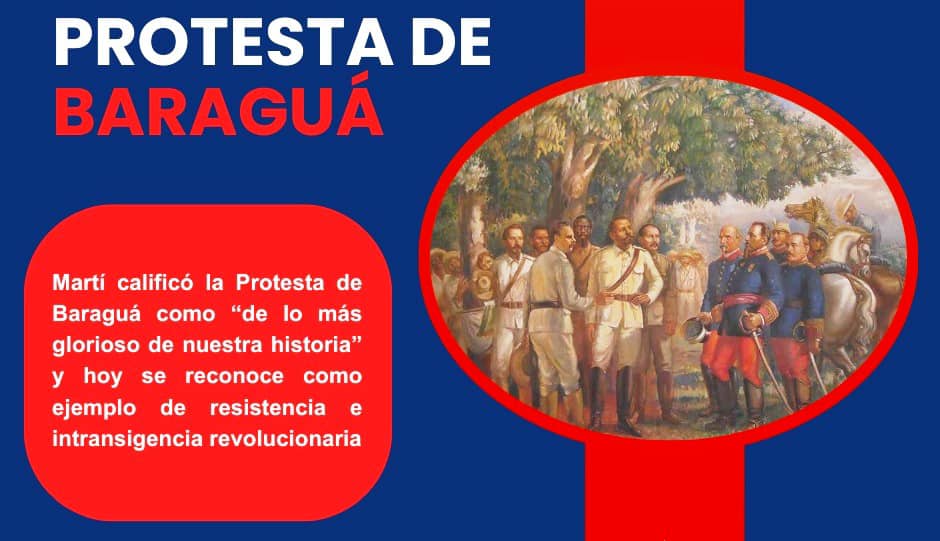Martí calificó la Protesta de Baraguá como “de lo más glorioso de nuestra historia”. La firmeza de Maceo el 15 de marzo de 1878 frente a los españoles es símbolo eterno de dignidad y ejemplo para las generaciones que en #Cuba lucharon por la independencia. 
#CubaEstáFirme 
1/3