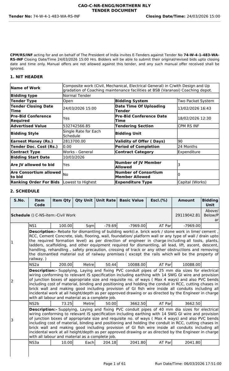 Railwhispers's tweet image. Major works for #Greenfield_projects and the #upgrade of existing #coaching facilities for #VandeBharat maintenance are being tendered nationwide..

@RailMinIndia @AshwiniVaishnaw @IR_CRB @CVCIndia @PMOIndia @GM_NRly @RailwayNorthern @RailSamachar @RailVisionTV @drm_lko @kkgauba