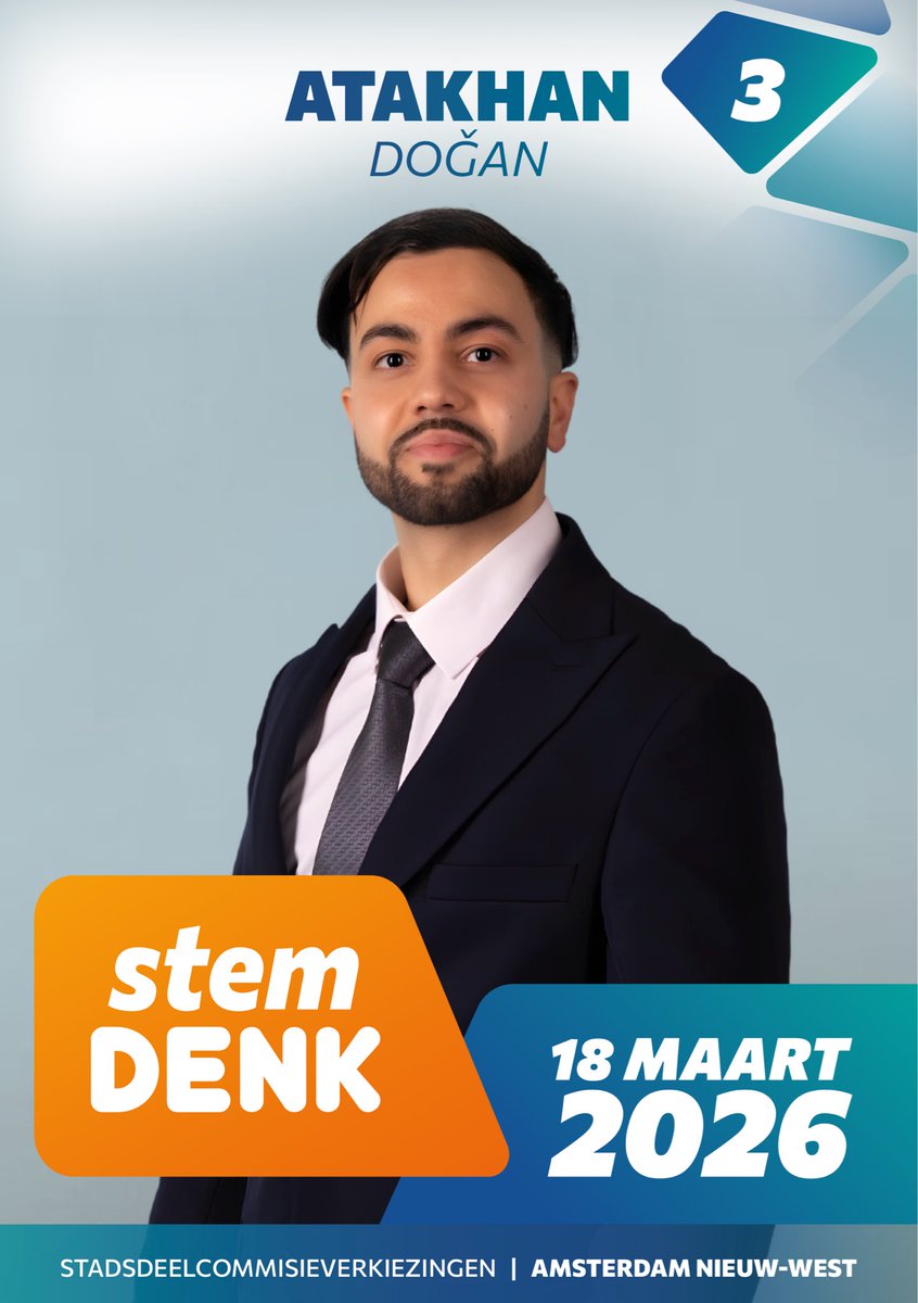 AtakhanDogan's tweet photo. Beste Amsterdammers,

🏛️ Met trots stel ik mij kandidaat voor de gemeenteraad van Amsterdam én voor de stadsdeelcommissie Amsterdam Nieuw-West namens DENK.

🌇 Amsterdam is onze stad.

🗳️ 18 maart: Stem DENK 💙 

#Amsterdam #AmsterdamNieuwWest #DENK #StemDENK #Gemeenteraad https://t.co/hLmSFCzAZU