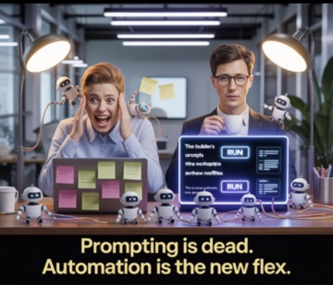 nd99andy1's tweet photo. Prompting was step one.

The next wave of AI is about automation.

Instead of writing prompts for every task, builders are creating AI agents that run entire workflows:
• research
• analysis
• writing
• decision-making
• execution
One system. End-to-end.
#AI https://t.co/Uc5HHMdlh5