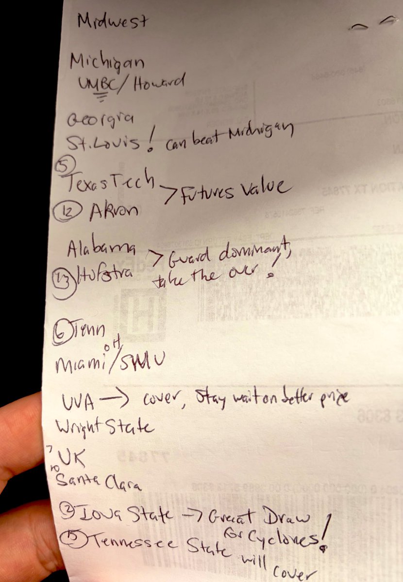 CBBEyeTest's tweet image. MIDWEST REGION REACTION:

I love #cyclONEnation’s draw here for a #Final4!  It will be tough to beat Tennessee St, then smooth sailing.  Like the combined futures value there, plus the futures value in TT/Akron.  St Louis can beat Michigan.  #SelectionSunday #BrackEYEtestology