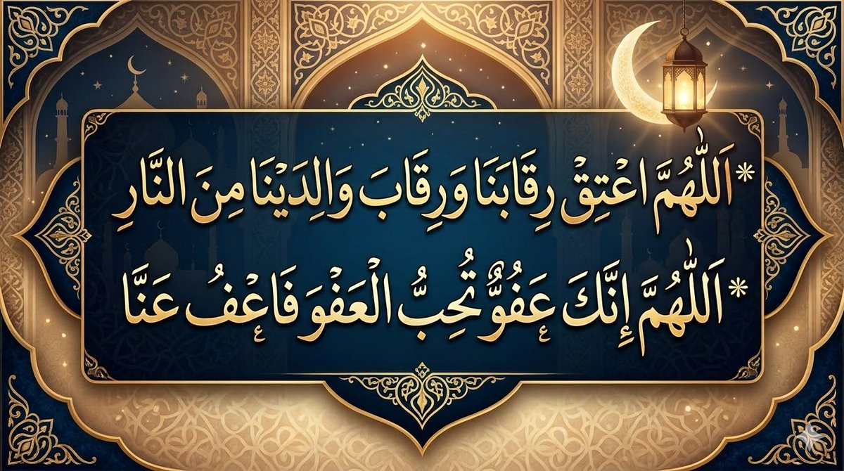 sawn55's tweet photo. اسال الله العظيم في هذه الليلة المباركة 
ليلة ٢٧ من رمضان ١٤٤٧ هـ 
أن يعْتِقْ رِقَابَنَا وَرِقَابَ وَالِدَيْنَا مِنَ النَّارِ

اللَّهُمَّ إِنَّكَ عَفُوٌّ تُحِبُّ الْعَفْوَ فَاعْفُ عَنَّا https://t.co/GPSuqdxyhS
