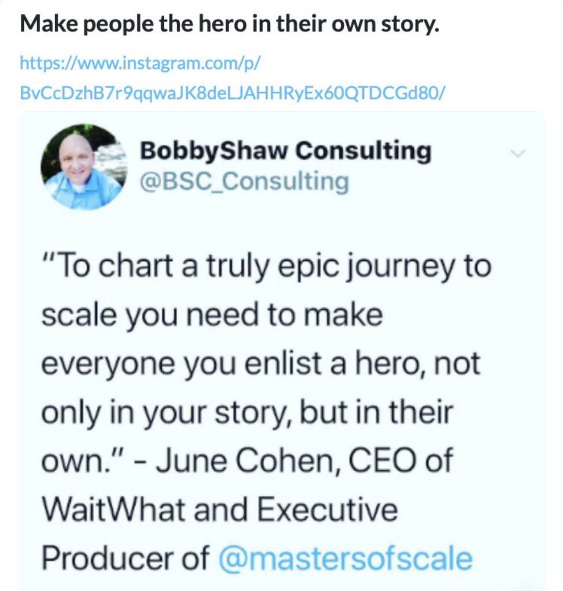 BSC_Consulting's tweet photo. Ten years ago I shared this quote from June Cohen, executive producer of @mastersofscale, and it’s just as true today. https://t.co/JbypljbapV