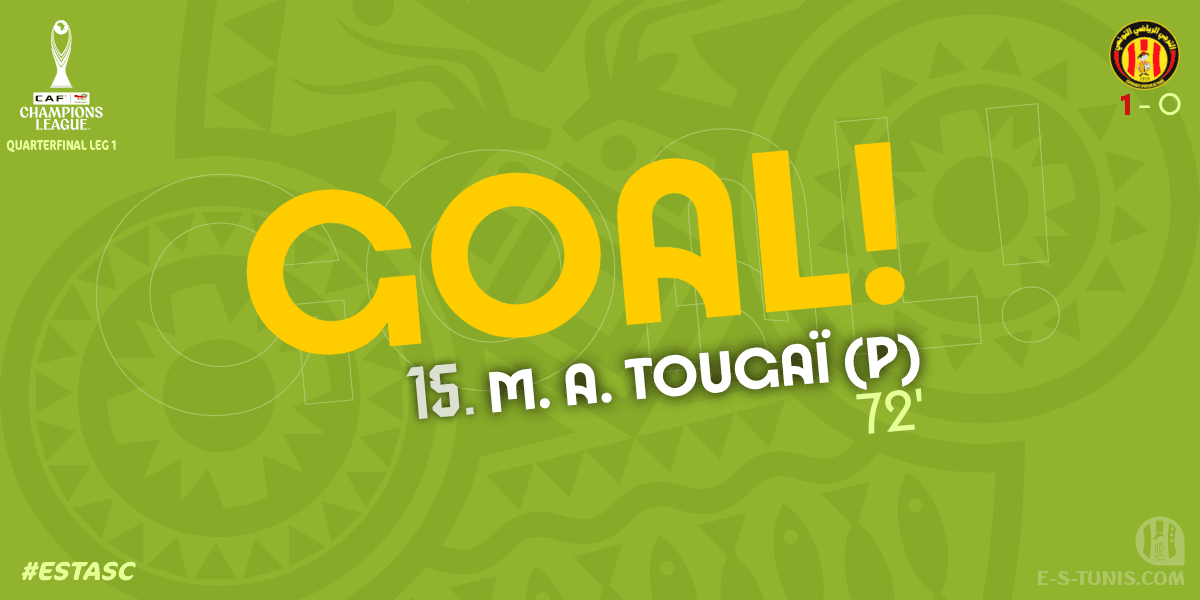 ESTuniscom's tweet photo. ⏱ 72' | #TotalEnergiesCAFCL 1/4 final #ESTASC | 🇹🇳@ESTuniscom 1⃣-0⃣ @AlAhly🇪🇬 : ⚽️ M. A. Tougaï (p) (EST) scores! / هدف / But https://t.co/26SDQZ8wW2