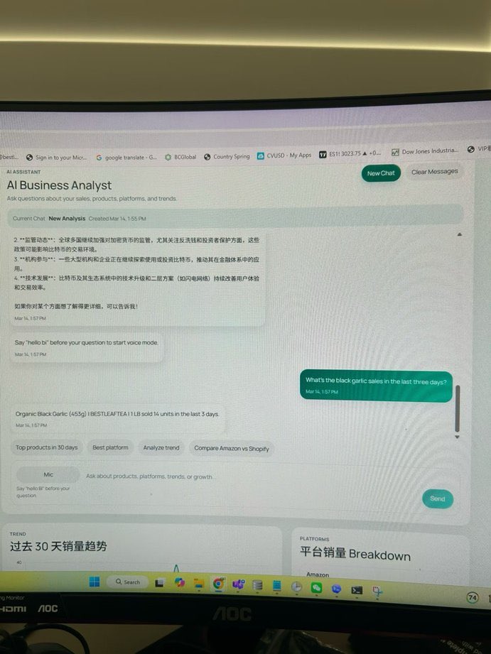 Bo0071188785's tweet photo. 最近用 #Codex 写了两个 AI 软件。

第一个是自动化软文写作和推广系统。
第二个是一个 BI Analyst（业务智能分析系统）。

第二个系统开发时间稍长，大概用了 10 个晚上加 2 个周末。

这个 BI 系统主要围绕公司业务数据分析，包括查询、聚合、趋势分析、breakdown、产品维度解析，以及 AI 自动分析。同时支持中英文输入、语音输入输出，以及图表可视化。整体体验已经接近一个小型的 AI 数据分析助手。

开发过程中感觉最难的部分，其实不是写代码，而是业务层的 LLM “语义解析”。

第一，大模型需要理解中英文以及不同表达方式的语义，然后生成不同的 query plan，并调用 API 业务层不同的函数，传入不同参数。也就是把自然语言问题转换为系统可执行的数据查询逻辑。

第二，需要判断用户问题是否与业务相关。如果是业务问题，就走数据查询路径；如果不是，就走普通 AI 对话路径。同时还要判断查询结果是否需要再返回给大模型进行 AI 分析。例如用户问：“为什么某系列产品近期销量下降了？”或者“下个季度每个平台应该准备多少库存？”这类问题不仅需要数据，还需要 AI 的分析和推理。

有一个个人感受。如果只是安装环境、写简单脚本、做一些自动化流程，其实没有编程经验的普通员工也可以用 AI 完成。但如果涉及软件工程、系统架构、扩展能力、性能优化，以及与真实业务深度结合，目前来看，有经验并且懂业务的程序员仍然有明显优势。不过确实不再需要那么多初级程序员了。

还有一个明显的趋势是，很多 SaaS 软件可能会成为 AI 时代的输家之一。以前很多 SaaS 工具解决的问题，现在一个懂业务的人加上 AI，可能几天就能自己做出来。像这次，我一个人十几天写出一个 BI 系统，放在以前其实很难想象。

对于愿意拥抱 AI 的公司来说，AI 不只是带来自动化，更重要的是提升效率和利润率。

最近也在考虑重构公司的 inventory 系统，目前正在和 AI 讨论新的系统架构。感觉未来的软件开发，很可能会变成人类负责业务与架构，AI 负责实现。