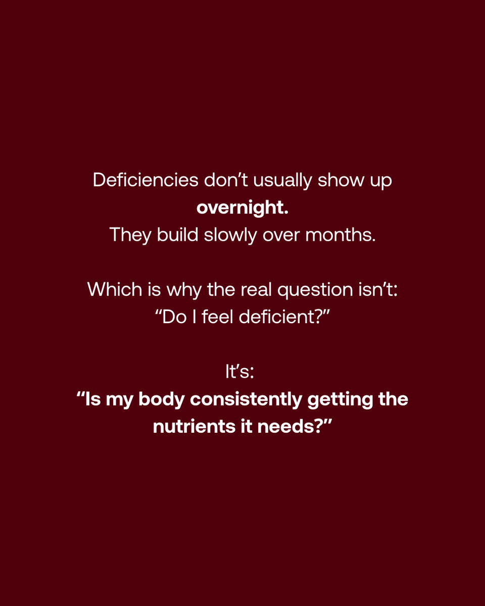 im8health's tweet photo. Your body rarely says,
“you’re deficient in something.”

Instead, it whispers.
Lower energy.
Brain fog.
Skin or hair changes.

Your body is always sending signals.
Sometimes we just don’t connect them to nutrition.

Start with the basics:
eat well, stay consistent, and make sure your body gets the nutrients it needs.

#CellularHealth #IM8Health #energy #IM8Science #Nutrition