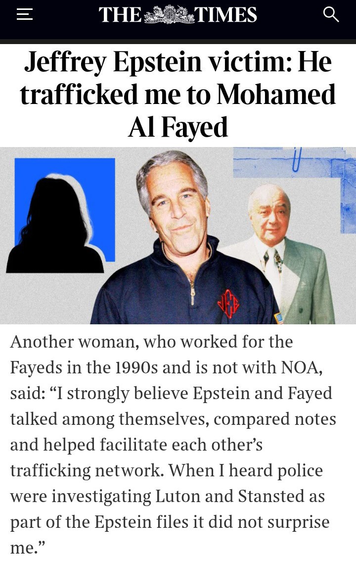 JozDire's tweet photo. Une ancienne employée des #AlFayed a déclaré au @thetimes qu'elle était « fermement convaincue qu'Epstein et Al Fayed se parlaient, échangeaient des informations et s'entraidaient pour organiser leurs réseaux de trafic d'êtres humains » @welt
https://t.co/MCSxYMnW9C https://t.co/QBpRM27M2P